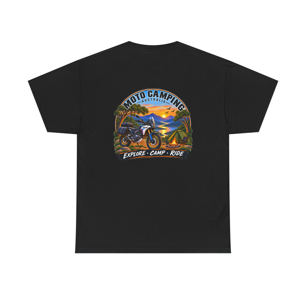 Moto Camping dirt bike sunset illustration T-Shirt | Explore Camp Ride
